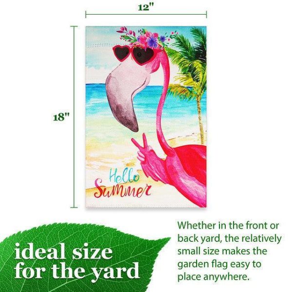 G128 Garden Flag Hello Summer Peace Sign Flamingo | 12x18 Inch | Printed Blockout Polyester - Summer Decoration - Image 4