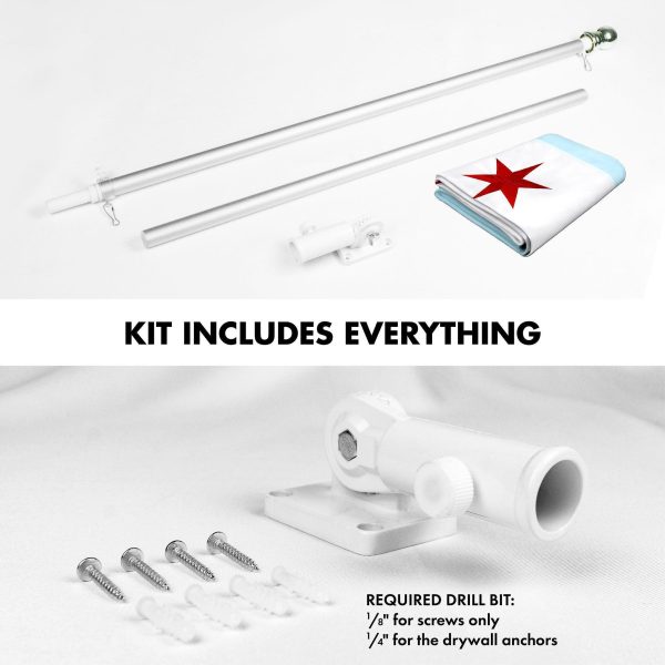 G128 Combo Pack: Flag Pole 5 Ft Silver Tangle Free & Chicago Flag 2.5x4 Ft Embroidered 300D Polyester - Image 2