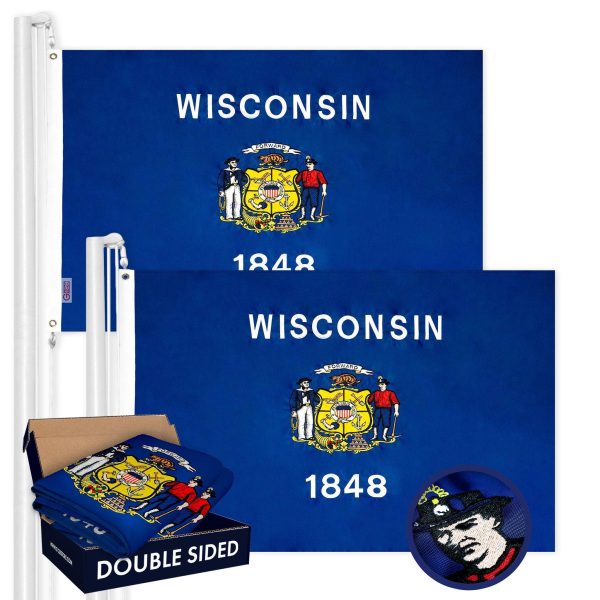 Wisconsin WI State Flag 3x5 Ft 2-Pack Double-sided Embroidered Polyester By G128