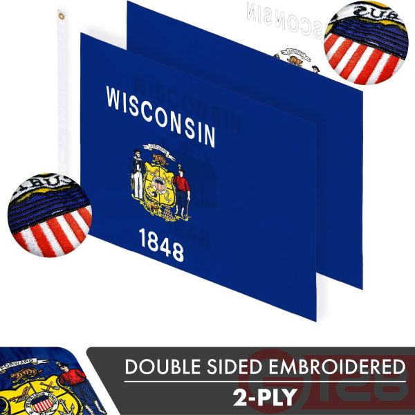 Wisconsin WI State Flag 3x5 Ft 2-Pack Double-sided Embroidered Polyester By G128 - Image 2