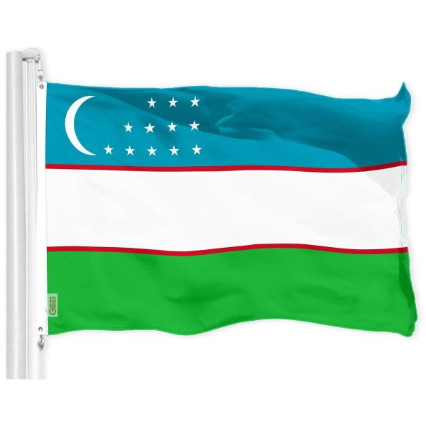 G128 Combo Pack: American USA Flag 3x5 Ft & Uzbekistan Flag 3x5 Ft, Both Printed 150D Polyester, Indoor/Outdoor, Brass Grommets - Image 2