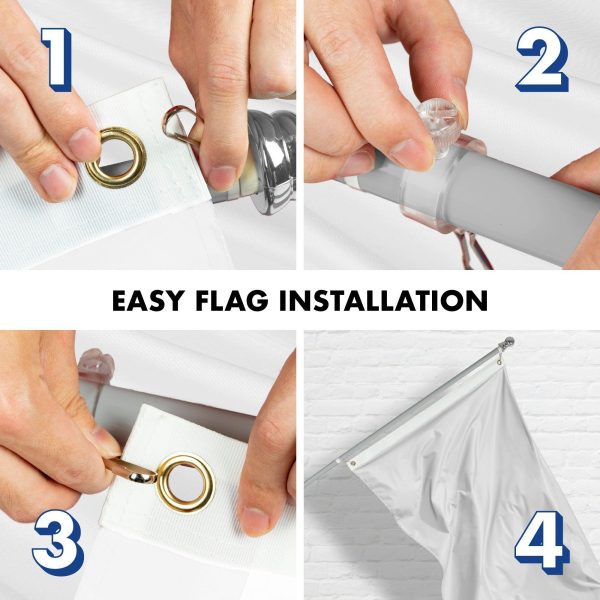 G128 Combo Pack: 6 Feet Tangle Free Spinning Flagpole (Silver) Solid White Flag 3x5 ft Printed 150D Brass Grommets (Flag Included) Aluminum Flag Pole - Image 7