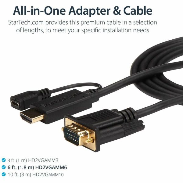 StarTech.com HDMI to VGA Cable - 6 ft / 2m - 1080p - 1920 x 1200 - Active HDMI Cable - Monitor Cable - Computer Cable - Image 3