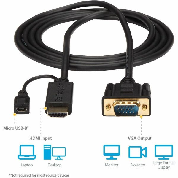 StarTech.com HDMI to VGA Cable - 6 ft / 2m - 1080p - 1920 x 1200 - Active HDMI Cable - Monitor Cable - Computer Cable - Image 5