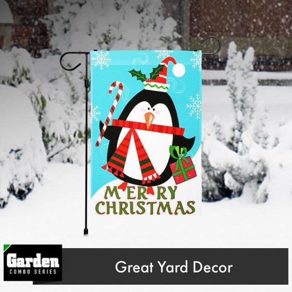G128 Combo Pack: Garden Flag Stand Black 36x16 Inch & Garden Flag Merry Christmas Penguin with Candy Cane 12x18 Inch - Image 9