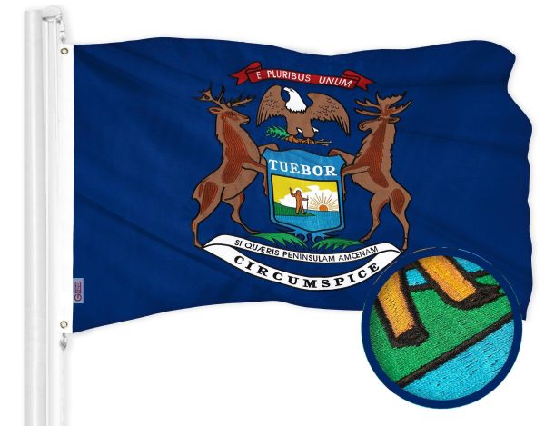 G128 Combo Pack: American USA Flag 3x5 Ft & Michigan MI State Flag 3x5 Ft | Both ToughWeave Series Embroidered 300D Polyester, Embroidered Design, Indoor/Outdoor, Brass Grommets - Image 2