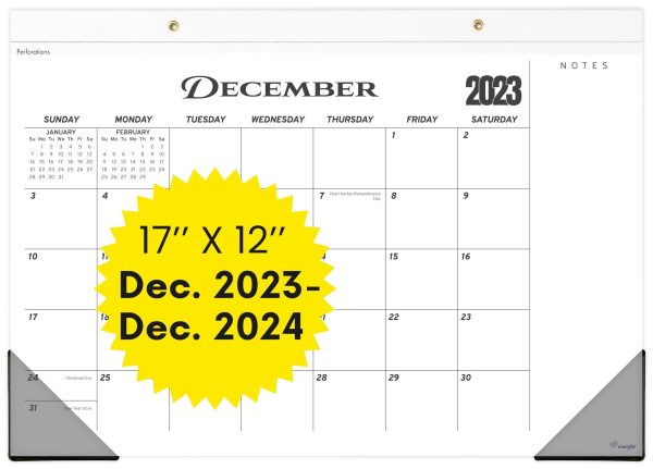Desk Calendar 2024 17x12 Wall Calendar      Thick Paper & Notes Section   Runs from December 2023   December 2024 (Black)