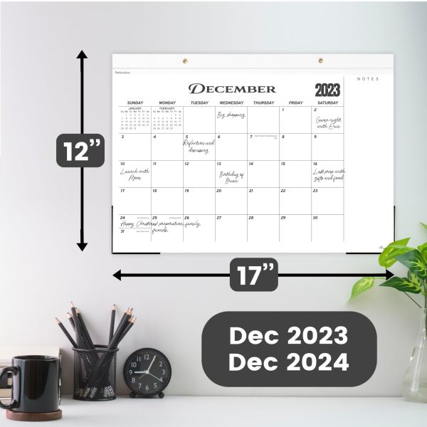 Desk Calendar 2024 17x12 Wall Calendar      Thick Paper & Notes Section   Runs from December 2023   December 2024 (Black) - Image 2