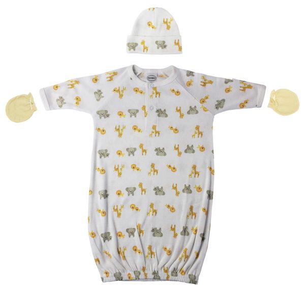 Preemie Baby Boy, Baby Girl, Unisex Printed Gown, Cap And Mittens - 3 Pc Nc_0246