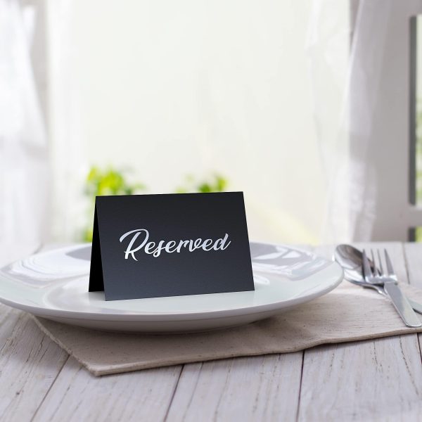 10 Pack Black Reserved Table Signs for Wedding   Silver Foil Reserved Seating Signs for Wedding Chairs   Church Pews   Double Sided Cardstock Reserved Signs for Tables   Table Tent Reservation Cards - Image 3
