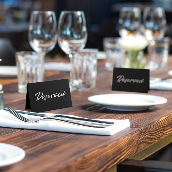 10 Pack Black Reserved Table Signs for Wedding   Silver Foil Reserved Seating Signs for Wedding Chairs   Church Pews   Double Sided Cardstock Reserved Signs for Tables   Table Tent Reservation Cards - Image 4