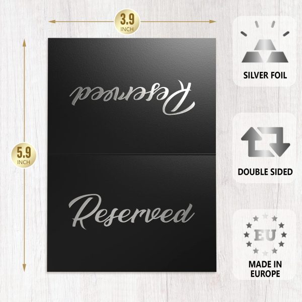 10 Pack Black Reserved Table Signs for Wedding   Silver Foil Reserved Seating Signs for Wedding Chairs   Church Pews   Double Sided Cardstock Reserved Signs for Tables   Table Tent Reservation Cards - Image 6