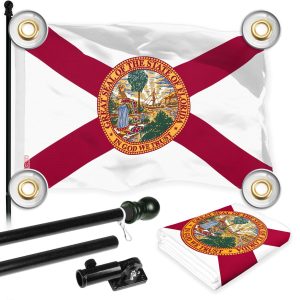 G128 Combo Pack: 6 Ft Tangle Free Aluminum Spinning Flagpole (Black) & Florida FL State Flag 3x5 Ft, LiteWeave Pro Series Printed 150D Polyester, 4 Corner Brass Grommets | Pole with Flag Included