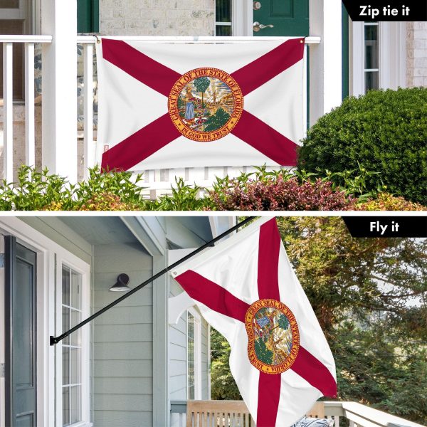 G128 Combo Pack: 6 Ft Tangle Free Aluminum Spinning Flagpole (Black) & Florida FL State Flag 3x5 Ft, LiteWeave Pro Series Printed 150D Polyester, 4 Corner Brass Grommets | Pole with Flag Included - Image 3