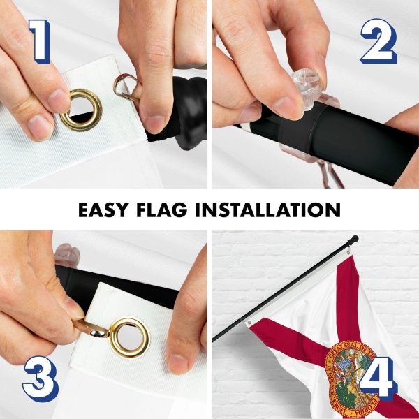 G128 Combo Pack: 6 Ft Tangle Free Aluminum Spinning Flagpole (Black) & Florida FL State Flag 3x5 Ft, LiteWeave Pro Series Printed 150D Polyester, 4 Corner Brass Grommets | Pole with Flag Included - Image 7