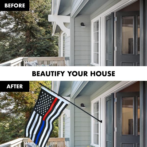 G128 - 5 Feet Tangle Free Spinning Flagpole (Black) Thin Blue&Red Line Flag Brass Grommets Embroidered 2x3 ft (Flag Included) Aluminum Flag Pole - Image 3