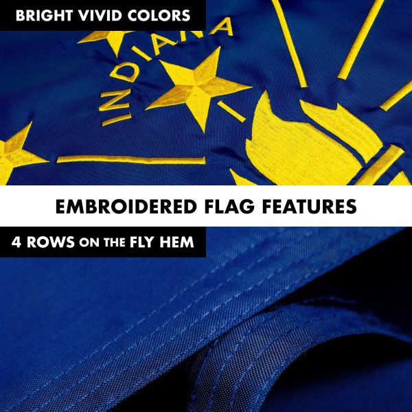 G128 Combo Pack: 5 Ft Tangle Free Aluminum Spinning Flagpole (White) & Indiana IN State Flag 2x3 Ft, ToughWeave Series Embroidered 300D Polyester | Pole with Flag Included - Image 5