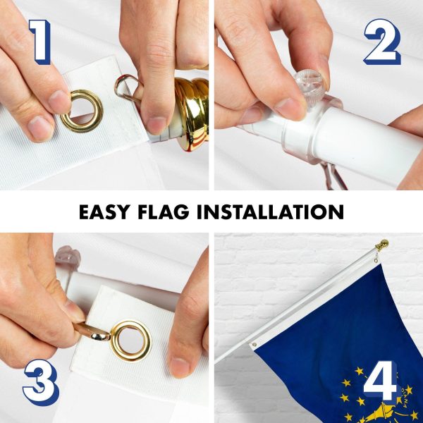 G128 Combo Pack: 5 Ft Tangle Free Aluminum Spinning Flagpole (White) & Indiana IN State Flag 2x3 Ft, ToughWeave Series Embroidered 300D Polyester | Pole with Flag Included - Image 7