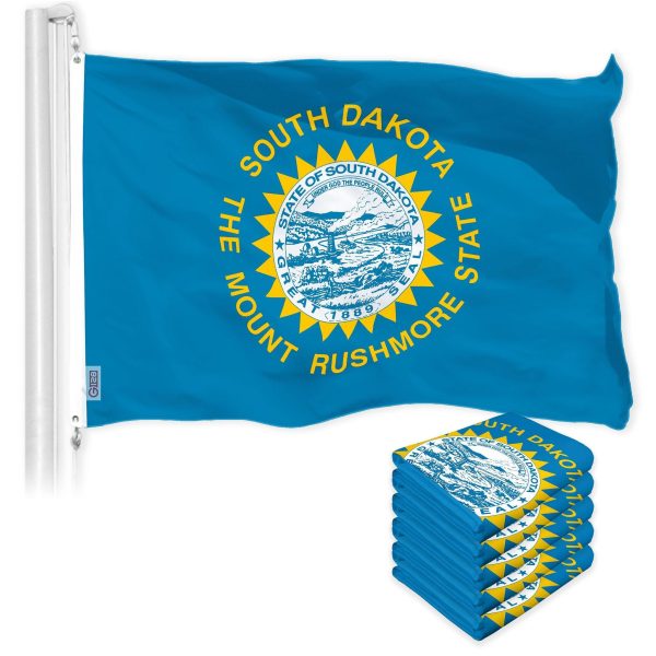 G128 5 Pack: South Dakota SD State Flag | 3x5 Ft | LiteWeave Pro Series Printed 150D Polyester | Indoor/Outdoor, Vibrant Colors, Brass Grommets, Thicker and More Durable Than 100D 75D Polyester