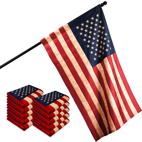 G128 10 Pack: American USA Tea-Stained Flag | 3x5 Ft | ToughWeave Pro Series Pole Sleeve Embroidered 420D Polyester | Embroidered Stars