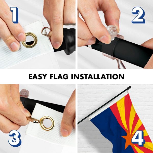 G128 Combo Pack: 6 Feet Tangle Free Spinning Flagpole (Black) Arizona AZ State Flag 3x5 ft Printed 150D Brass Grommets (Flag Included) Aluminum Flag Pole - Image 7