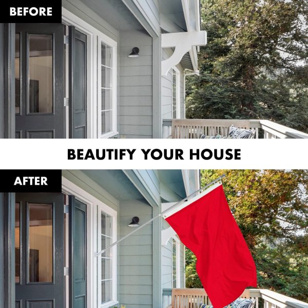 G128 Combo Pack: 5 Ft Tangle Free Aluminum Spinning Flagpole (Silver) & Solid Red Color Flag 2x3 Ft, LiteWeave Pro Series Printed 150D Polyester | Pole with Flag Included - Image 3