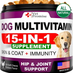 Dog Multivitamin Chewable with Glucosamine   Dog Vitamins and Supplements   Senior & Puppy Multivitamin for Dogs   Pet Joint Support Health   Immunity   Mobility   Energy   Gut   Skin   120 Chews
