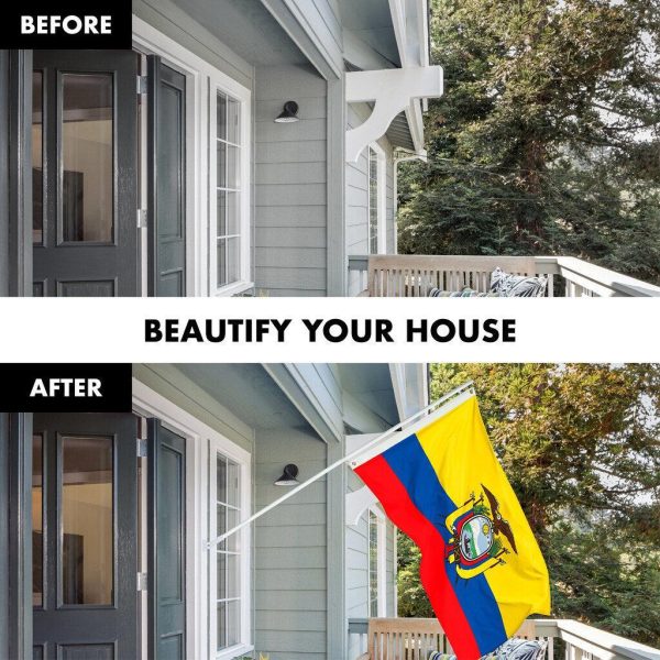 G128 Combo Pack: 6 Ft Tangle Free Spinning Flagpole (White) & Ecuador Flag 3x5 Ft Printed 150D Polyester, Brass Grommets (Flag Included) Aluminum Flag Pole - Image 3
