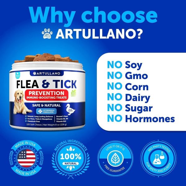 Flea and Tick Prevention for Dogs Chewables   Natural Flea Treatment   Supplement for Small & Large Dogs with Vitamins   Immune Support Chews   Pest Defense Oral Pills   120 Soft Treats   Made in USA - Image 5