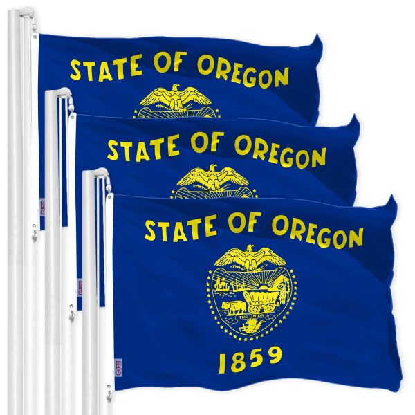 G128 3 Pack: Oregon OR State Flag | 3x5 Ft | Double LiteWeave Pro Series Double Sided Printed 150D Polyester | Vibrant Colors, Brass Grommets, Thicker and More Durable Than 100D 75D Polyester, 2-ply