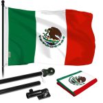 G128 - 6 Feet Tangle Free Spinning Flagpole (Black) Mexico Brass Grommets Printed 3x5 ft (Flag Included) Aluminum Flag Pole