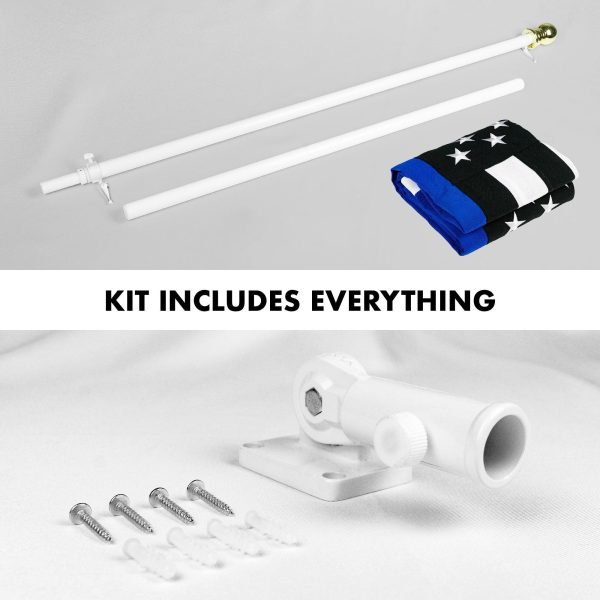 G128 - 6 Feet Tangle Free Spinning Flagpole (White) Thin Blue Line Flag Brass Grommets Spun Polyester 3x5 ft (Flag Included) Aluminum Flag Pole - Image 2