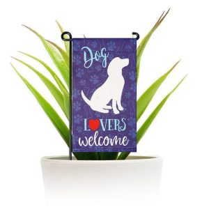 G128 Garden Flag & Stand Dog Lovers Welcome | 4x8 Inch | Printed Blockout Polyester