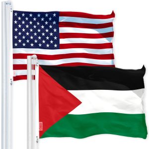 G128 Combo Pack: USA American Flag 3x5 Ft 150D Printed Stars & Palestine Flag 3x5 Ft 150D Printed