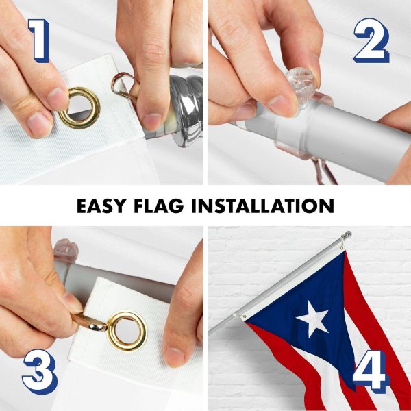 G128 Combo Pack: 5 Ft Tangle Free Spinning Flagpole (Silver) & Puerto Rico Flag 2.5x4 Ft Embroidered 220GSM Spun Polyester, Brass Grommets (Flag Included) Aluminum Flag Pole - Image 7