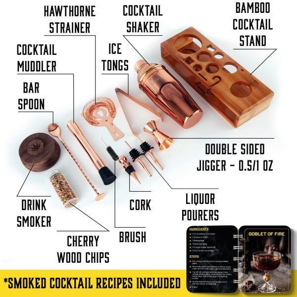 Bartender Kit with Bamboo Stand Bar Set with Cocktail Shaker Bartending Kit with Essential Bar Accessory Tools 13 pcs Pink Gold - Image 2