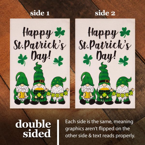 G128 Combo Pack: Garden Flag Stand Black 36 in x 16 in & Garden Flag Happy St. Patrick's Day Decoration Decoration Three Leprechaun Gnomes 12"x18" Double-Sided Burlap Fabric - Image 3