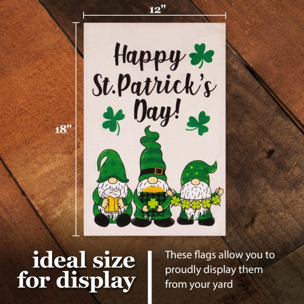 G128 Combo Pack: Garden Flag Stand Black 36 in x 16 in & Garden Flag Happy St. Patrick's Day Decoration Decoration Three Leprechaun Gnomes 12"x18" Double-Sided Burlap Fabric - Image 4