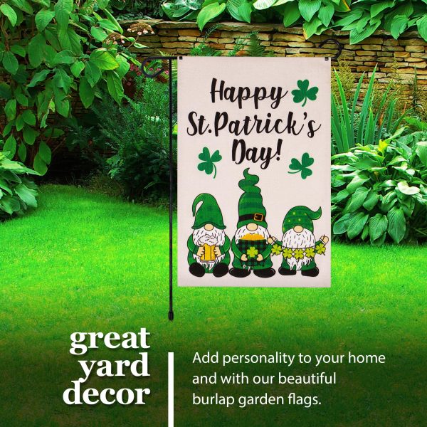 G128 Combo Pack: Garden Flag Stand Black 36 in x 16 in & Garden Flag Happy St. Patrick's Day Decoration Decoration Three Leprechaun Gnomes 12"x18" Double-Sided Burlap Fabric - Image 9