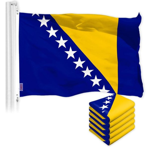 G128 5 Pack: Bosnia and Herzegovina Flag | 3x5 Ft | LiteWeave Pro Series Printed 150D Polyester | Country Flag, Vibrant Colors, Brass Grommets, Thicker and More Durable Than 100D 75D Poly