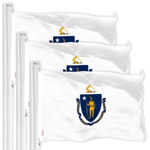 G128 3 Pack: Massachusetts MA State Flag | 3x5 Ft | LiteWeave Pro Series Printed 150D Polyester | Indoor/Outdoor, Vibrant Colors, Brass Grommets, Thicker and More Durable Than 100D 75D Polyester