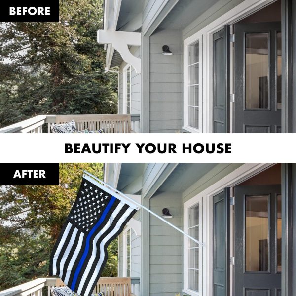 G128 - 5 Feet Tangle Free Spinning Flagpole (White) Thin Blue Line Flag Brass Grommets Embroidered 2x3 ft (Flag Included) Aluminum Flag Pole - Image 3