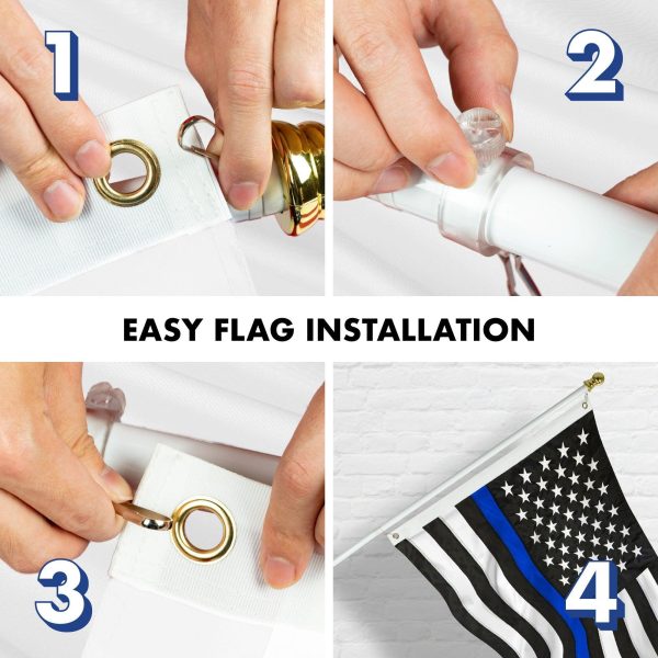 G128 - 5 Feet Tangle Free Spinning Flagpole (White) Thin Blue Line Flag Brass Grommets Embroidered 2x3 ft (Flag Included) Aluminum Flag Pole - Image 7
