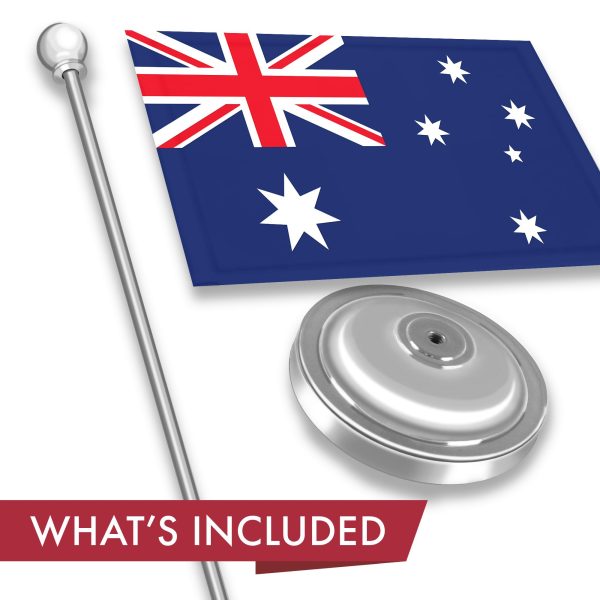 G128 Australia Australian Deluxe Desk Flag Set | 8.5x5.5 In | Printed 300D Polyester, with Silver Dome and Base, 15" Metal Pole, Decorations For Office, Home and Festival Events Celebration - Image 2