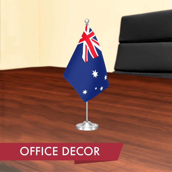 G128 Australia Australian Deluxe Desk Flag Set | 8.5x5.5 In | Printed 300D Polyester, with Silver Dome and Base, 15" Metal Pole, Decorations For Office, Home and Festival Events Celebration - Image 4