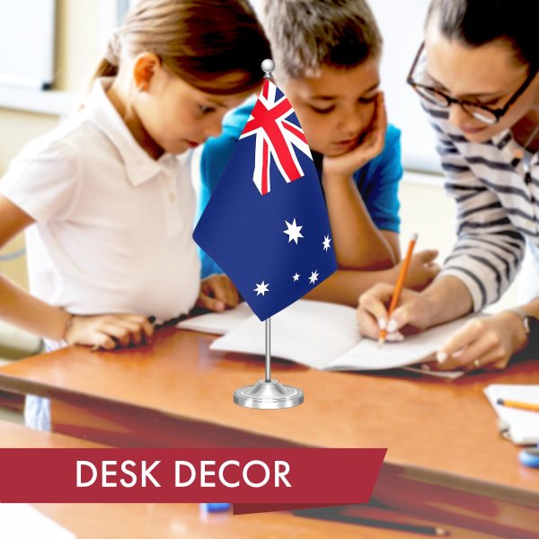 G128 Australia Australian Deluxe Desk Flag Set | 8.5x5.5 In | Printed 300D Polyester, with Silver Dome and Base, 15" Metal Pole, Decorations For Office, Home and Festival Events Celebration - Image 5
