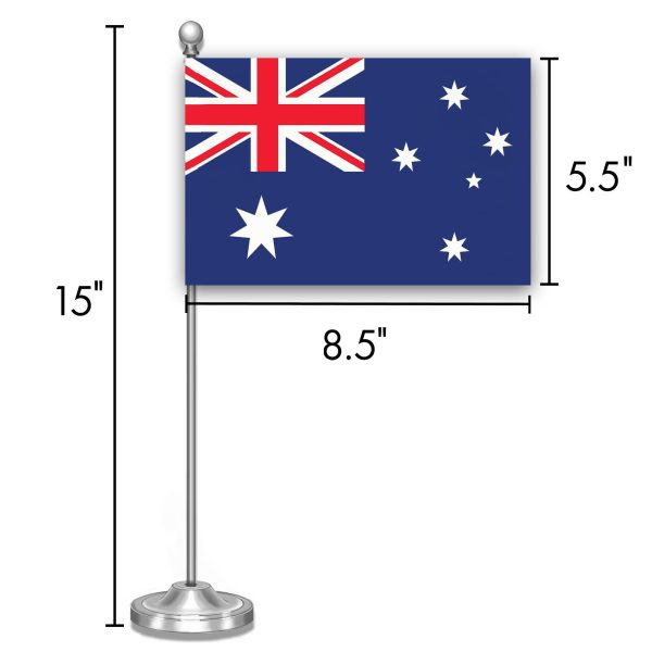 G128 Australia Australian Deluxe Desk Flag Set | 8.5x5.5 In | Printed 300D Polyester, with Silver Dome and Base, 15" Metal Pole, Decorations For Office, Home and Festival Events Celebration - Image 7