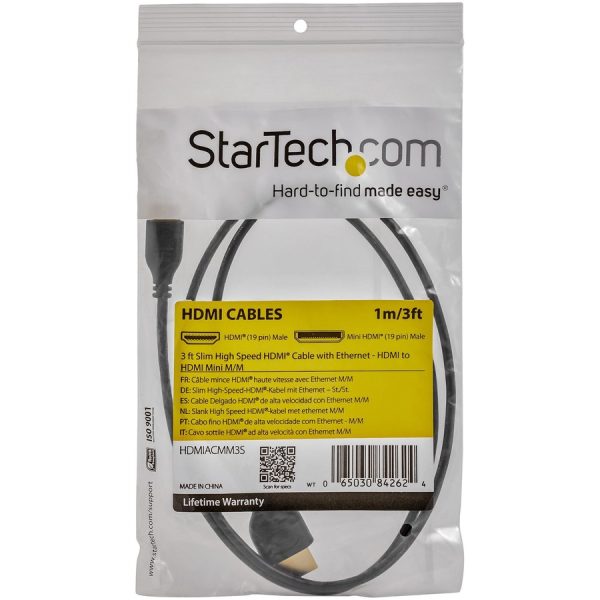 StarTech.com 3ft Mini HDMI to HDMI Cable with Ethernet, 4K 30Hz High Speed Slim Mini HDMI 1.4 (Type-C) Device to HDMI Adapter Cable/Cord - Image 5