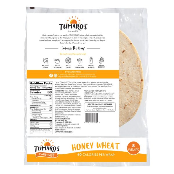 Tumaro'S 8-inch Honey Wheat Carb Wise Wraps - Case of 6 - 8 CT - Image 2
