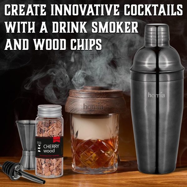 Bartender Kit with Whiskey Smoker  13 pcs Bamboo Stand  Bar Set with Cocktail Shaker Bartending Kit with Essential Bar Accessory Tools Wood Chips Black - Image 4